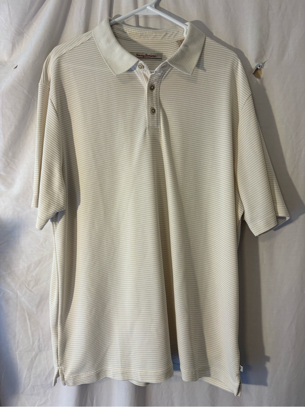Tommy Bahama Cream and Off-White Striped Polo